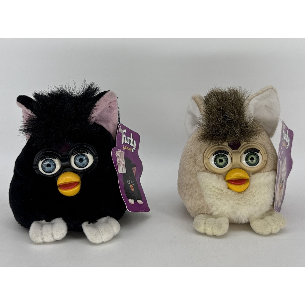 Lot of 2 Tiger Electronics Toys Furby Vintage Plush Bean Bag Black/White Buddies